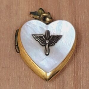 Mother of Pearl US Army Air Corp WW2 Heart Locket Pendant Gold Fill Sterling Sil
